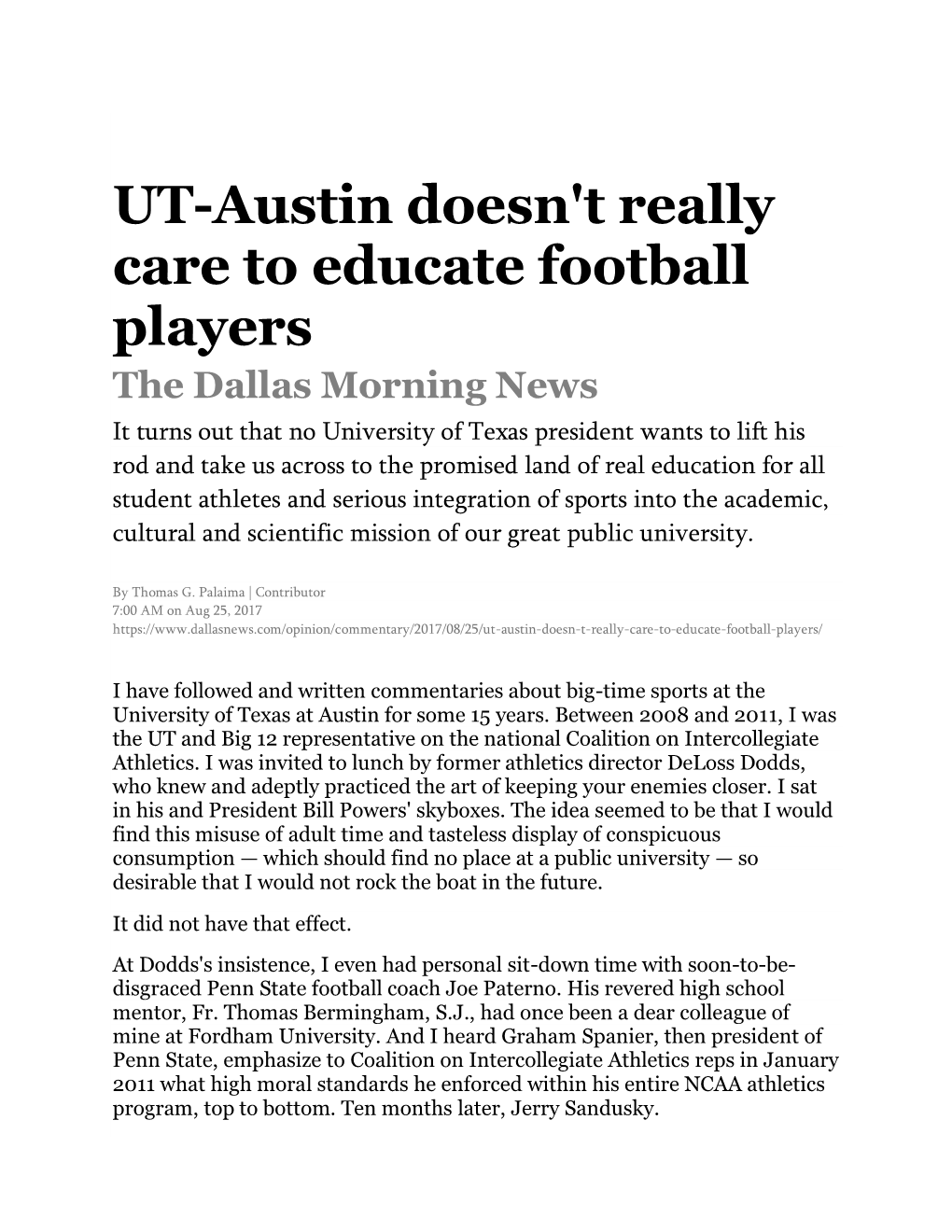 UT-Austin Doesn't Really Care to Educate Football Players