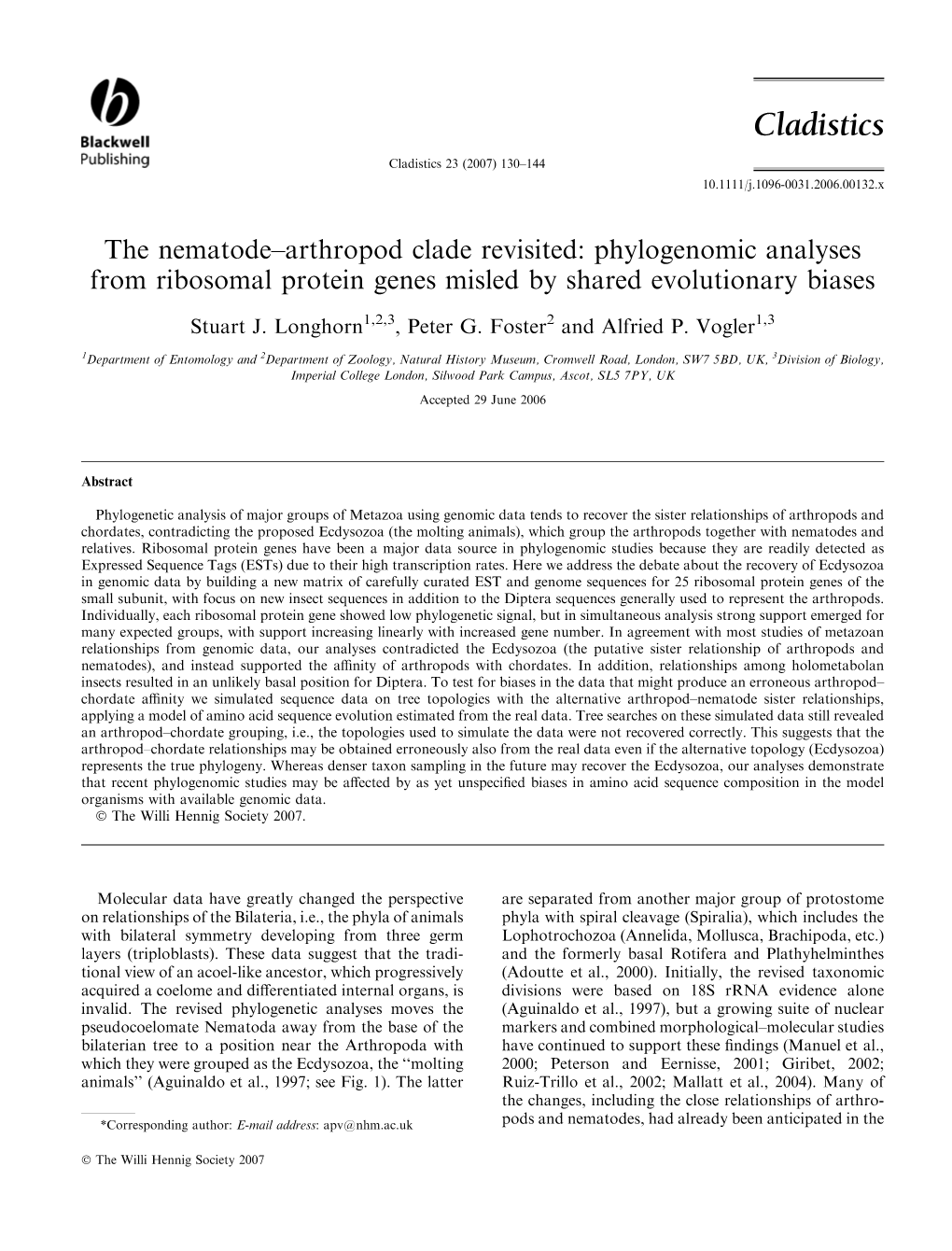 The Nematode–Arthropod Clade Revisited: Phylogenomic Analyses from Ribosomal Protein Genes Misled by Shared Evolutionary Biases