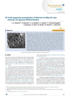 Tardi-Magmatic Precipitation of Martian Fe/Mg-Rich Clay Minerals Via Igneous Differentiation