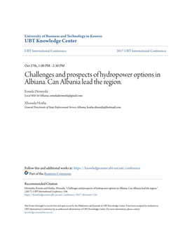 Challenges and Prospects of Hydropower Options in Albiana. Can Albania Lead the Region