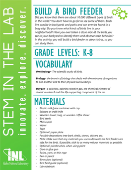 Build a Bird Feeder Grade Levels: K-8 Vocabulary