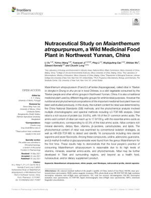 Nutraceutical Study on Maianthemum Atropurpureum, a Wild Medicinal Food Plant in Northwest Yunnan, China