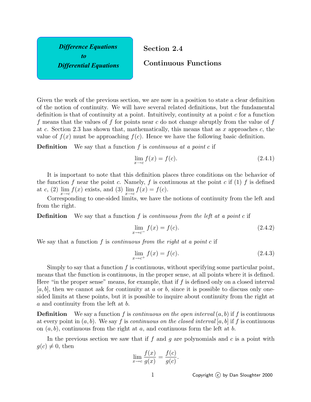 Section 2.4 Continuous Functions 3