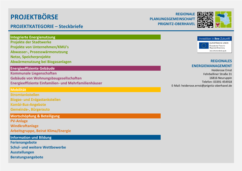 Übersicht Projektbörse Ostprignitz-Ruppin