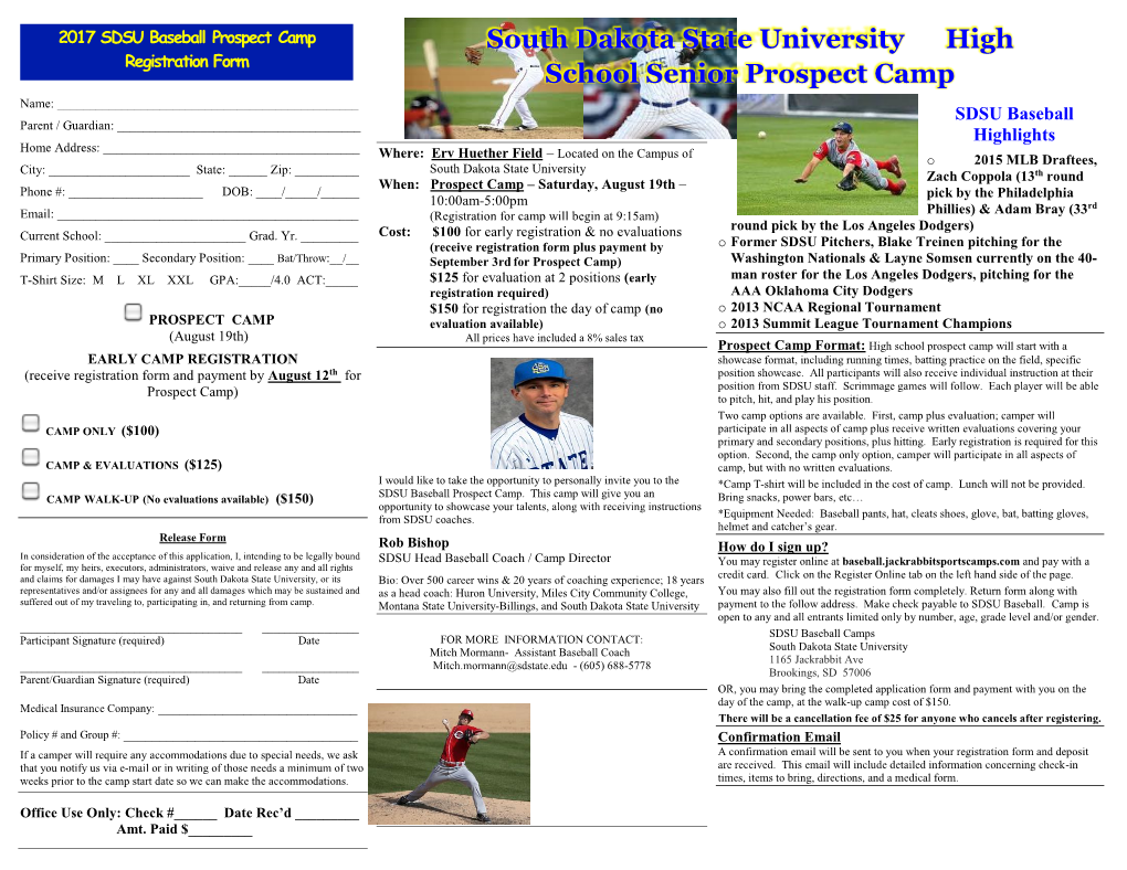 South Dakota State University High School Senior Prospect Camp