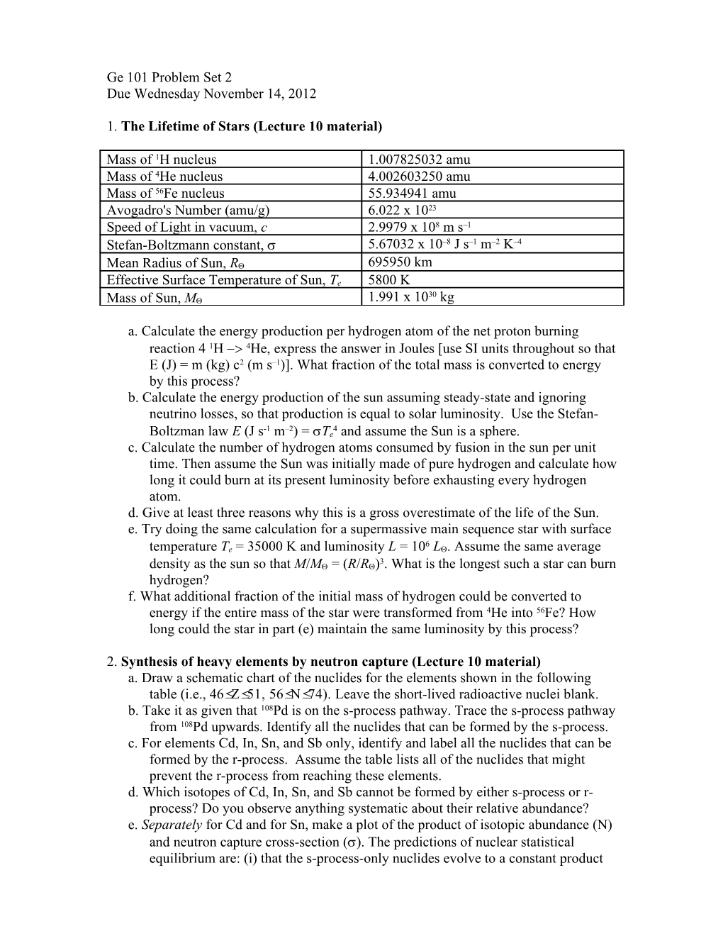 Ge 101 Problem Set 2