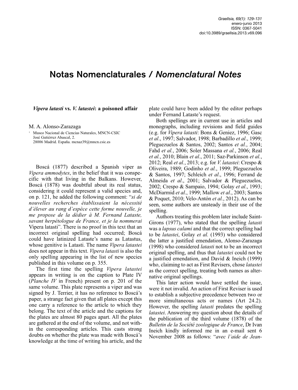 Vipera Latasti Vs. V. Latastei: a Poisoned Affair Plate Could Have Been Added by the Editor Perhaps Under Fernand Lataste’S Request