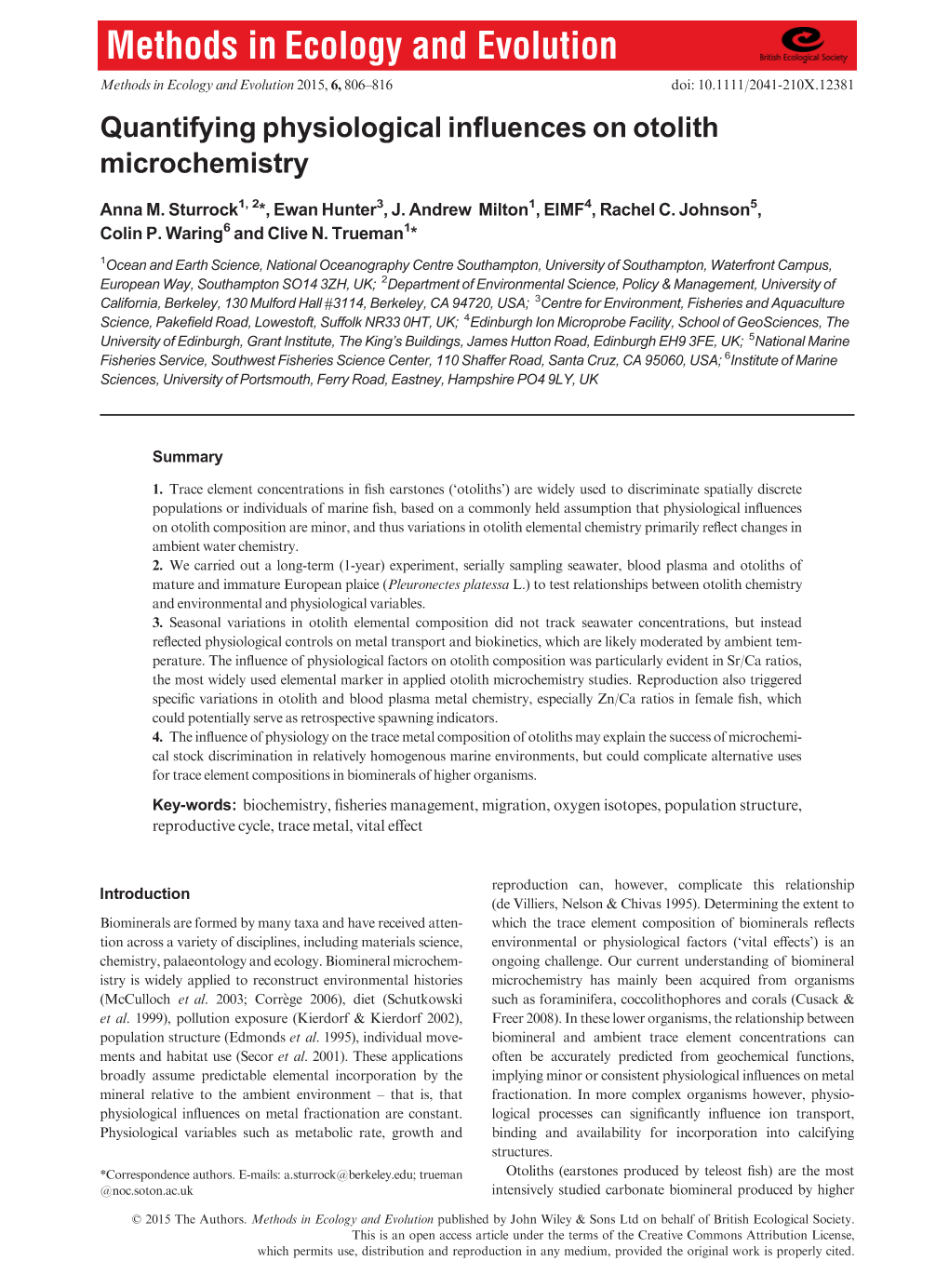 Quantifying Physiological Influences on Otolith Microchemistry