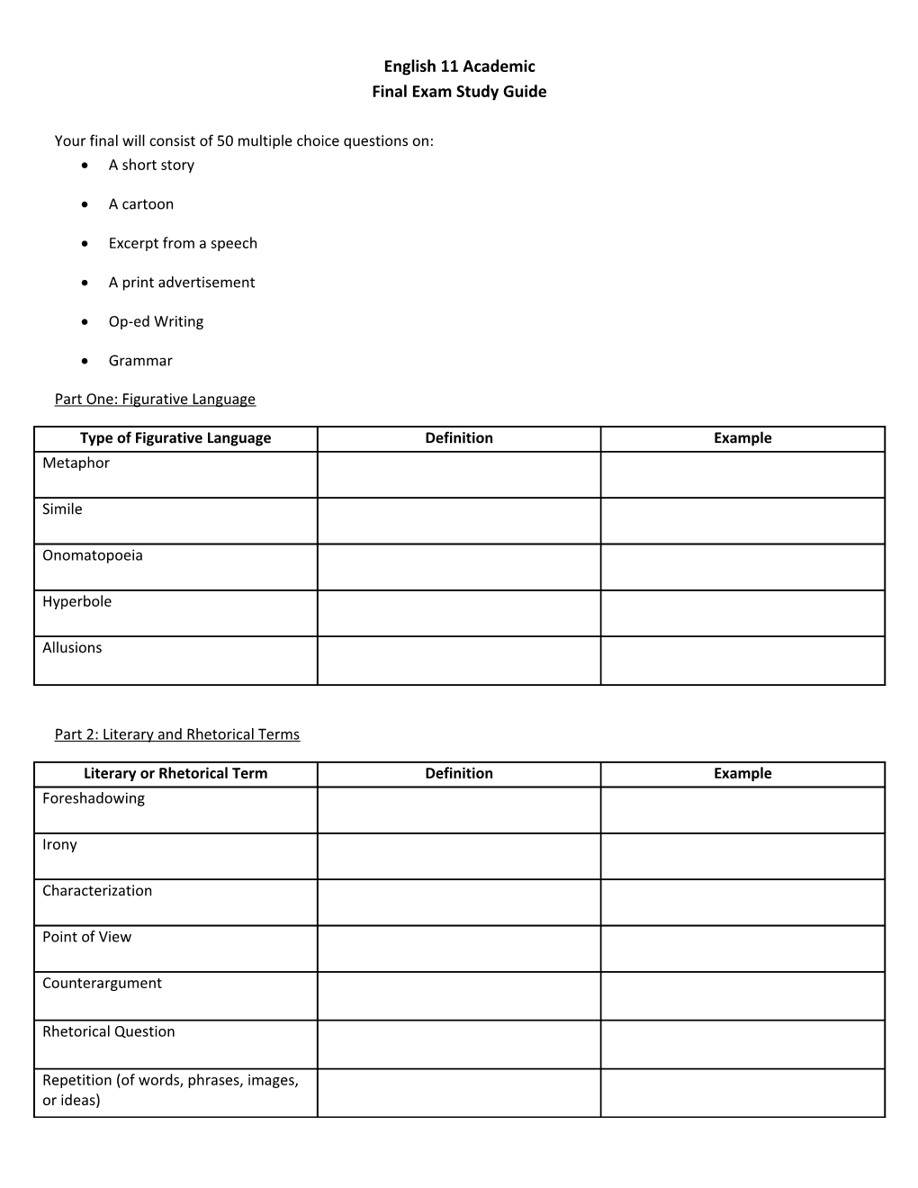 Final Exam Study Guide s6