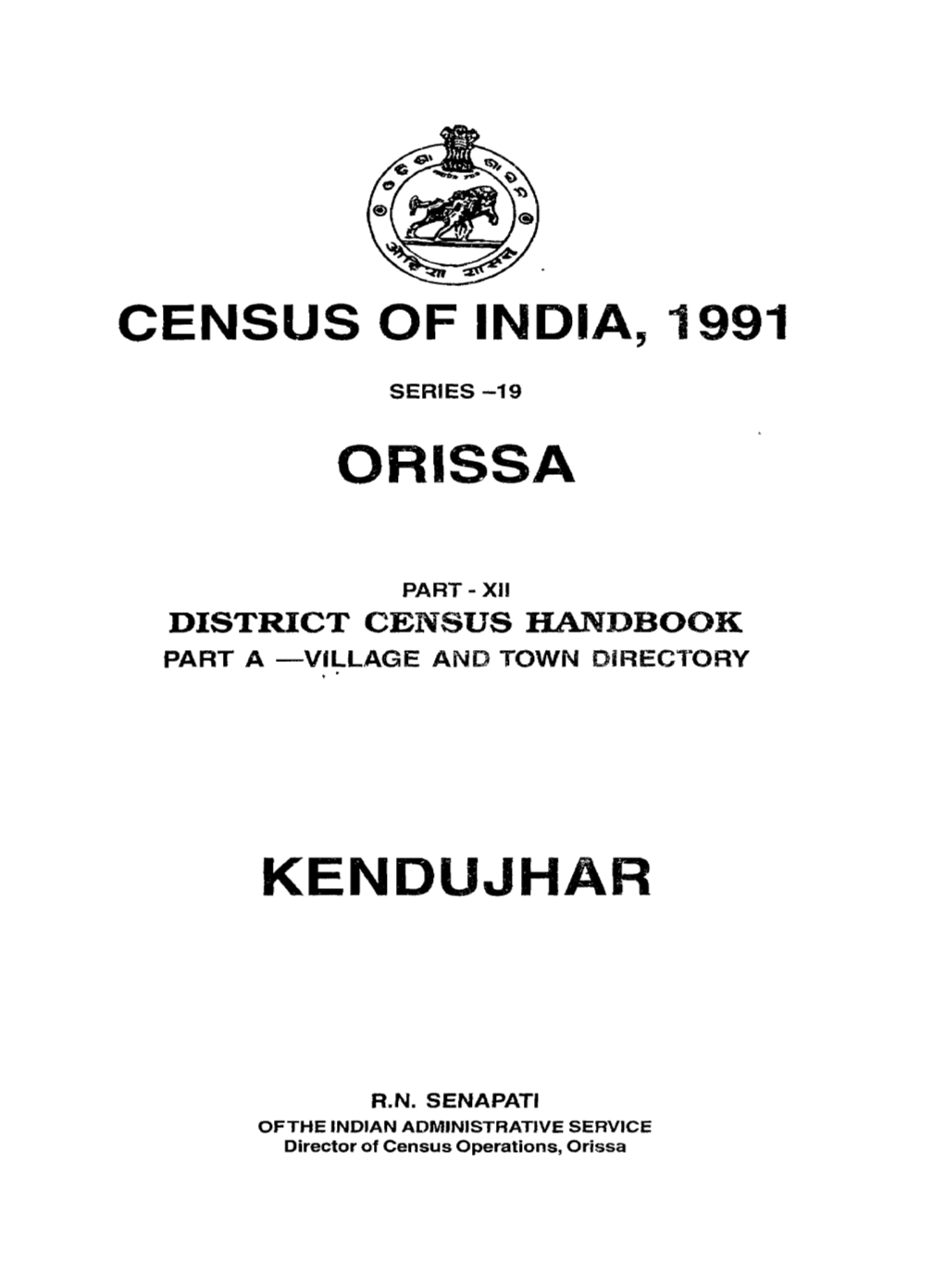 Village and Town Directory, Kendujhar, Part-A, Series-19, Orissa