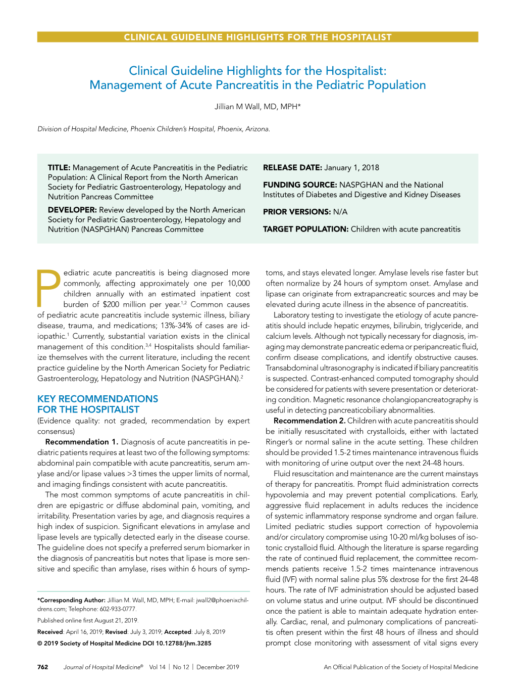 Management of Acute Pancreatitis in the Pediatric Population