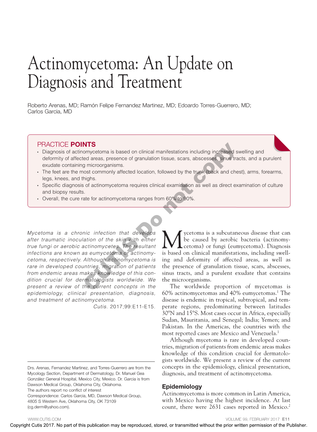Actinomycetoma: an Update on Diagnosis and Treatment