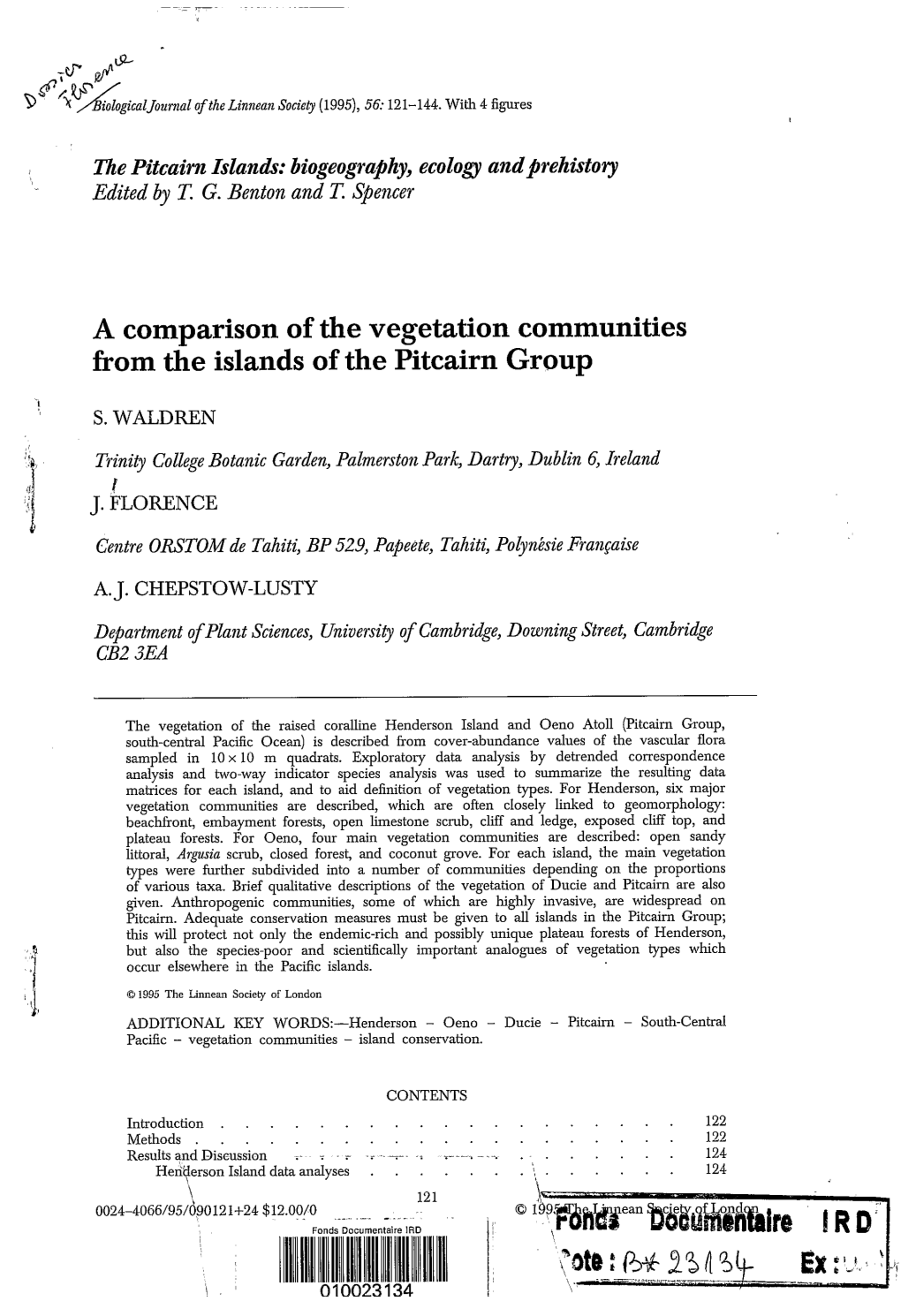 A Comparison of the Vegetation Communities from the Islands of the Pitcairn Group