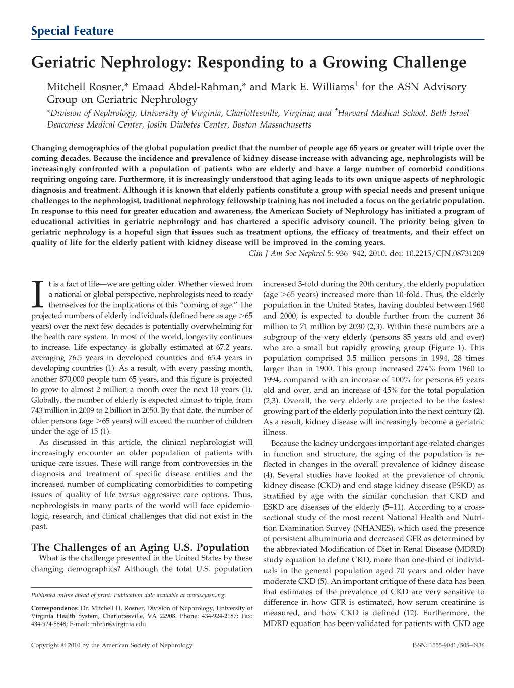 Geriatric Nephrology: Responding to a Growing Challenge