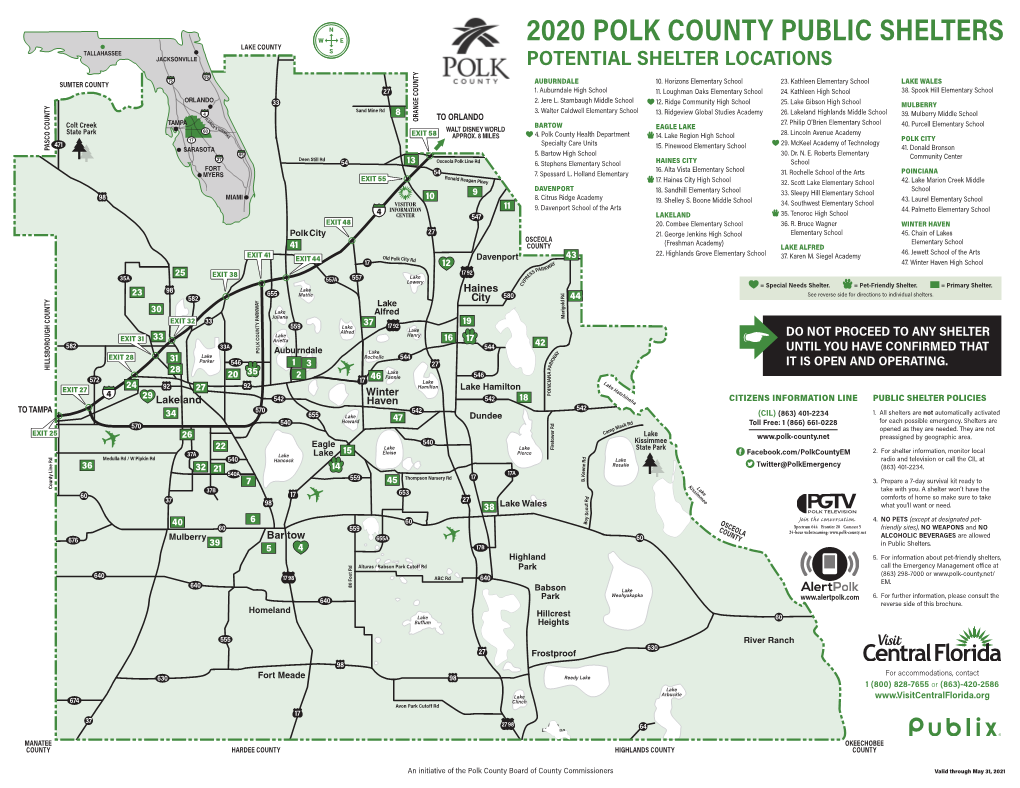 2020 Polk County Public Shelters Lake County Potential Shelter Locations