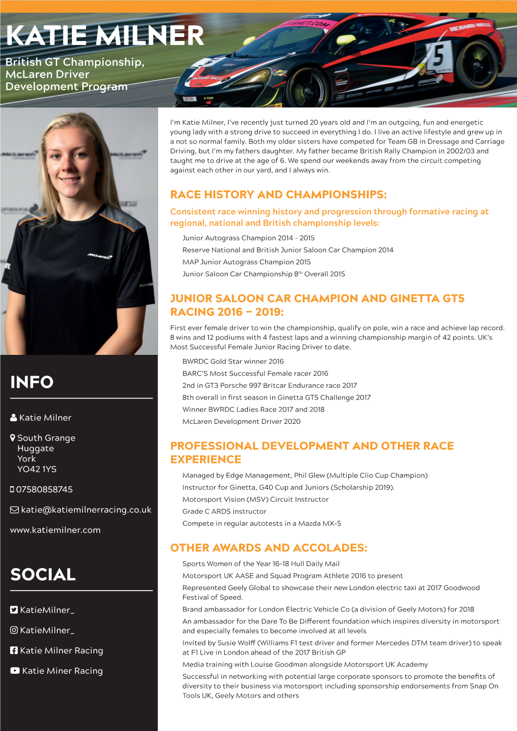 KATIE MILNER British GT Championship, Mclaren Driver Development Program