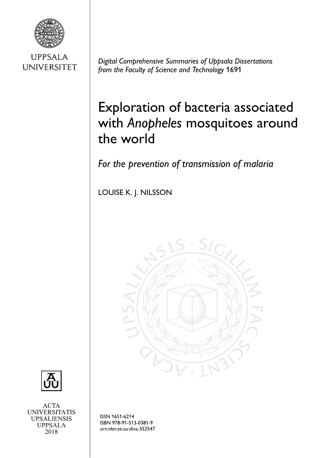 Exploration of Bacteria Associated with Anopheles Mosquitoes Around the World