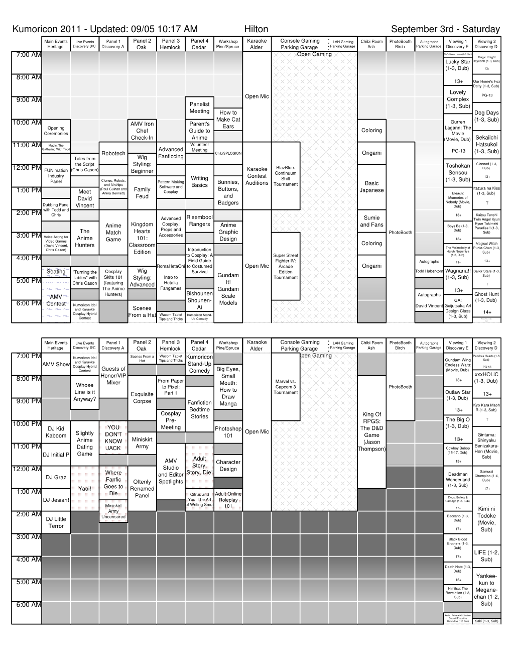 Kumoricon 2011 - Updated: 09/05 10:17 AM Hilton September 3Rd - Saturday