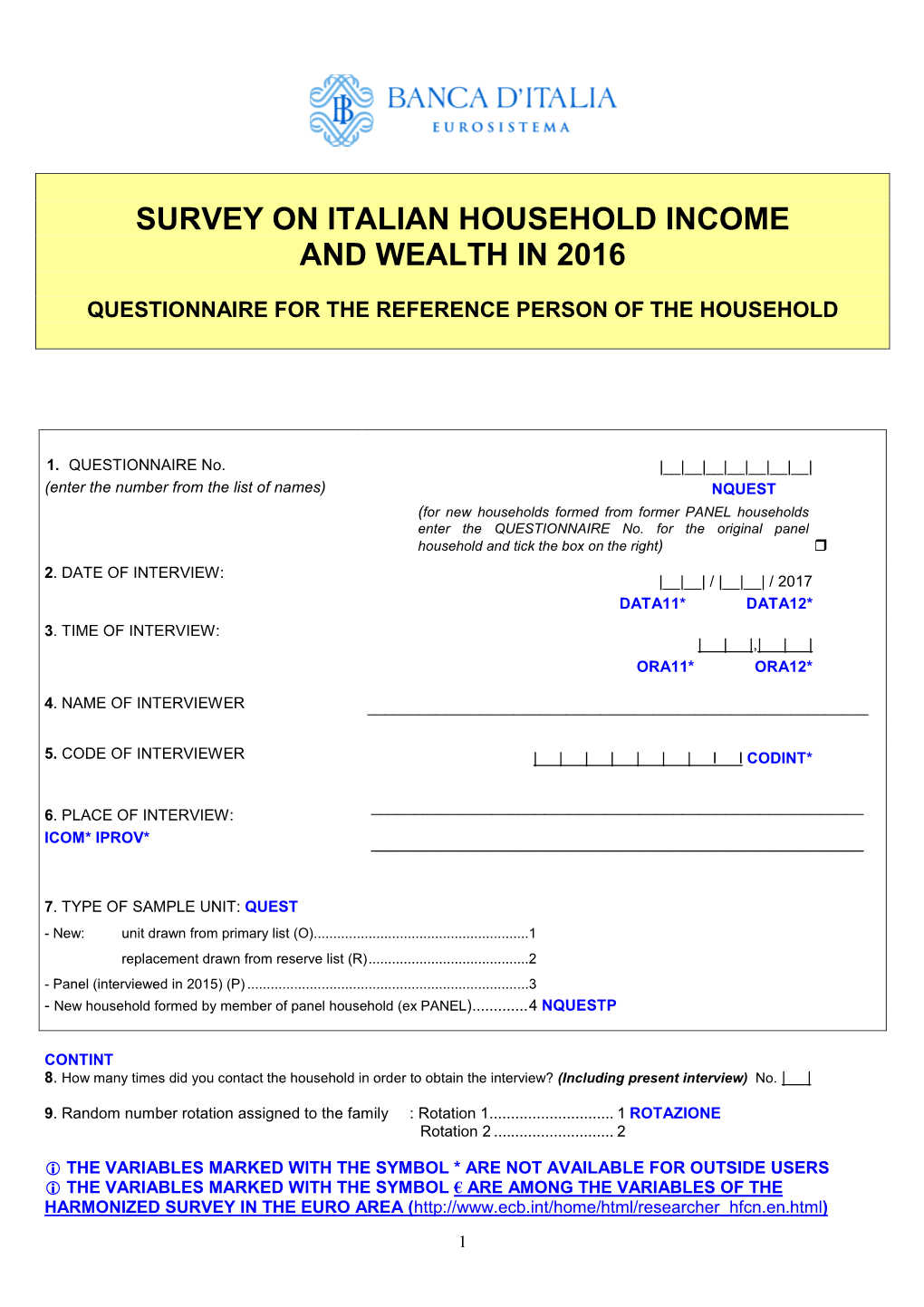 Survey on Italian Household Income and Wealth in 2016