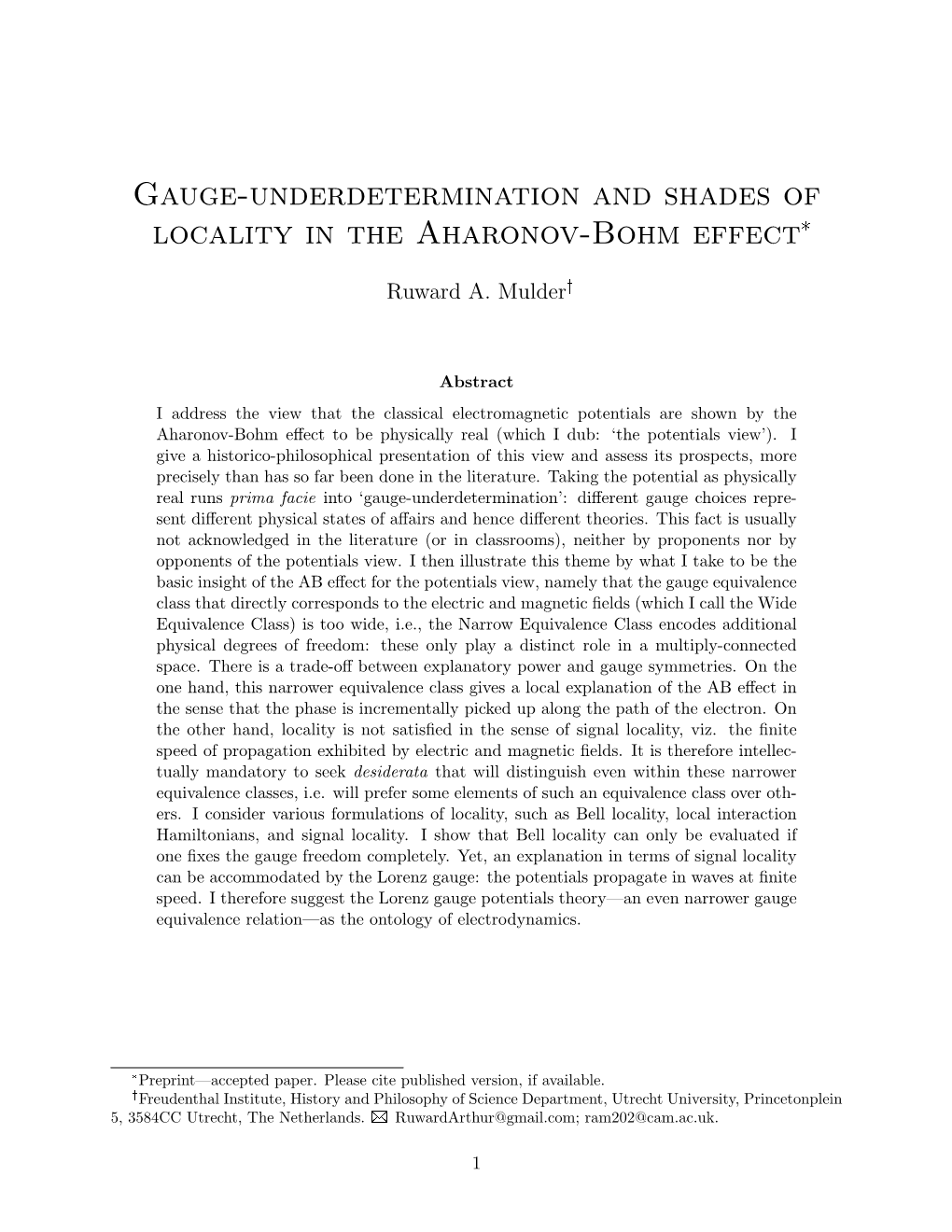 Gauge-Underdetermination and Shades of Locality in the Aharonov-Bohm Effect*