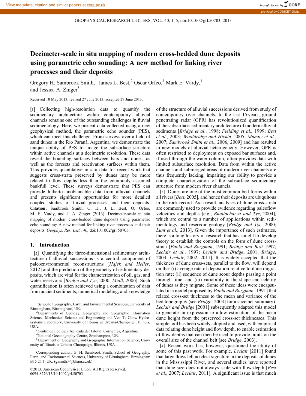 Decimeterscale in Situ Mapping of Modern Crossbedded Dune