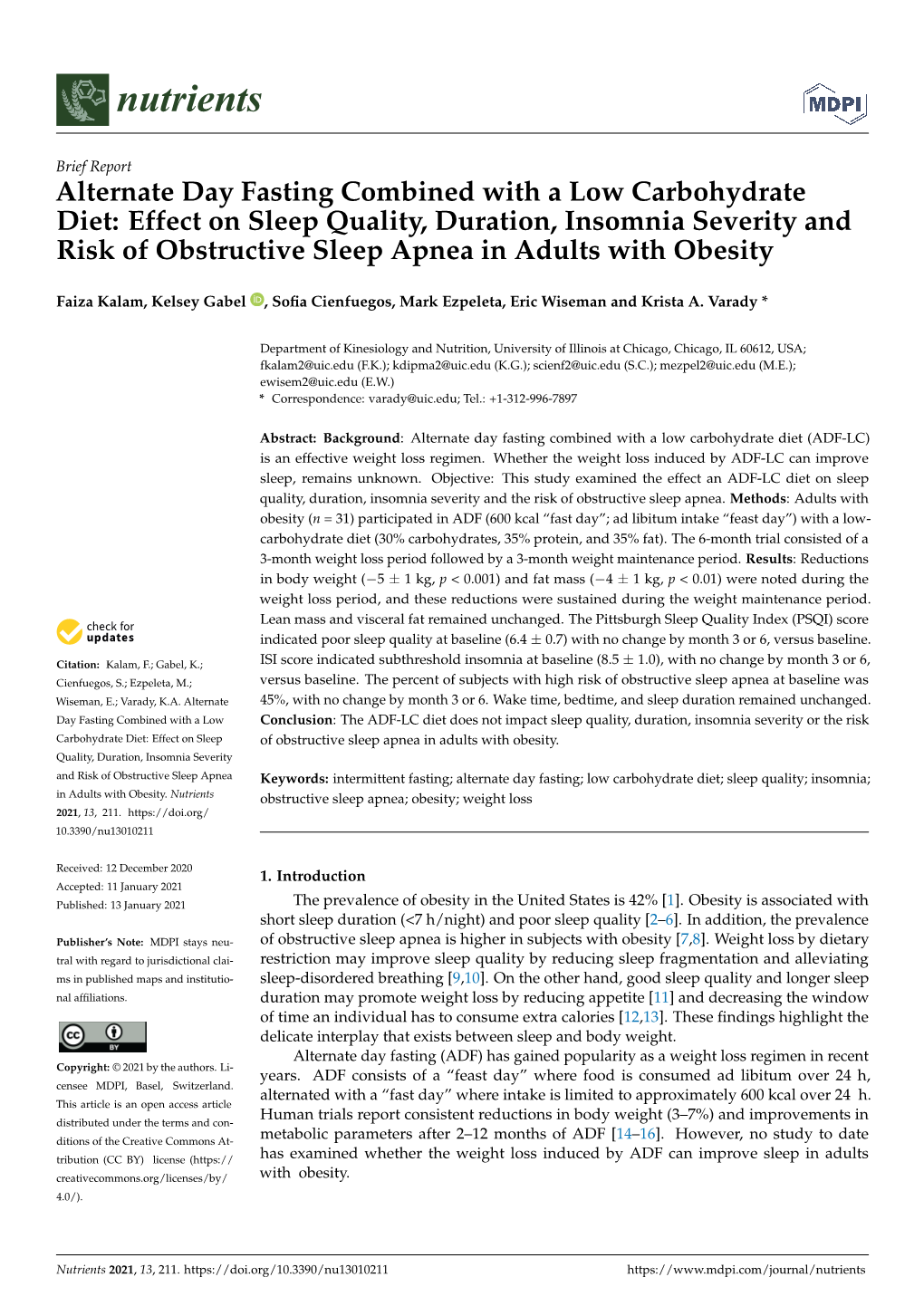 Alternate Day Fasting Combined with a Low Carbohydrate Diet