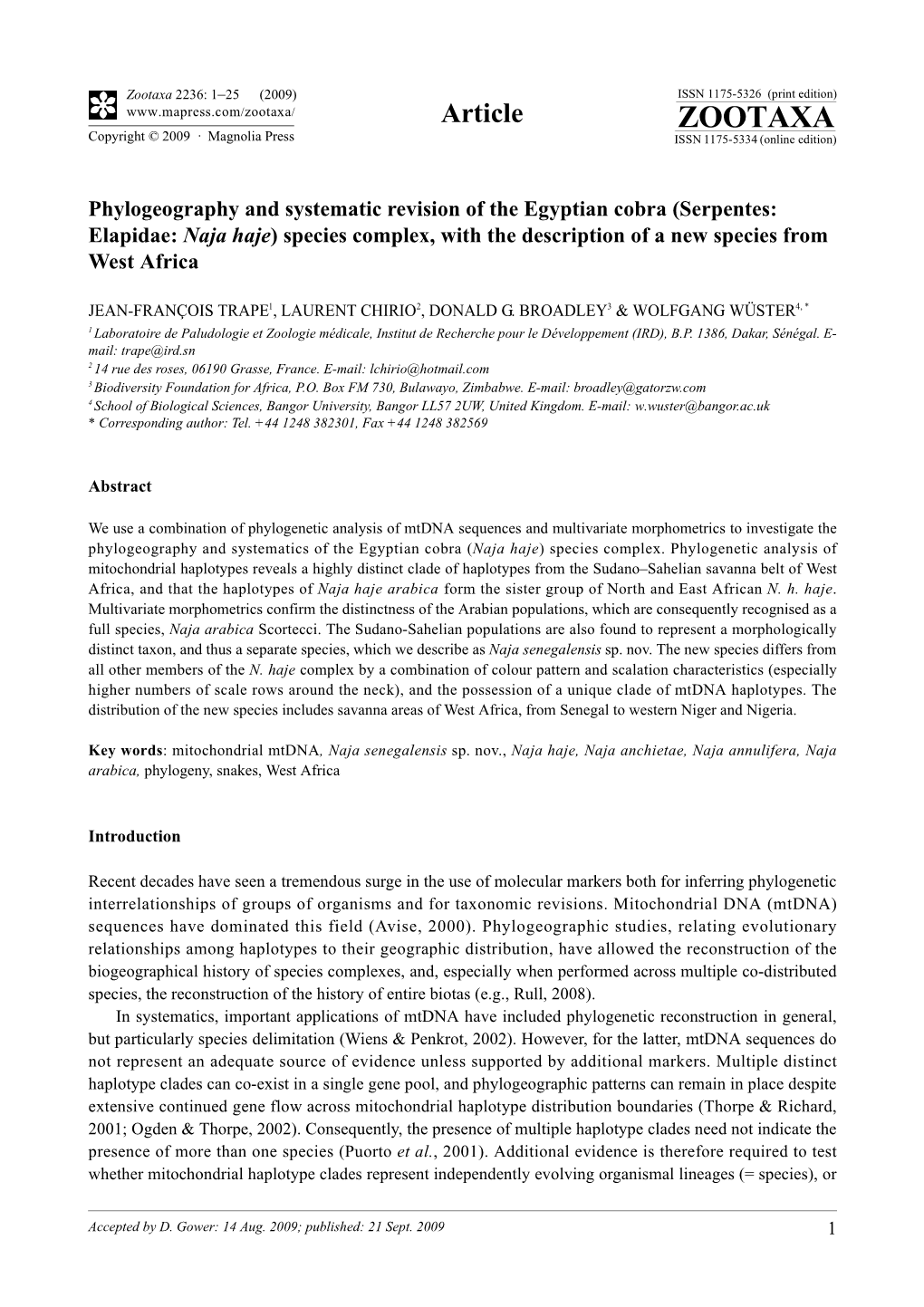 Zootaxa, Phylogeography and Systematic