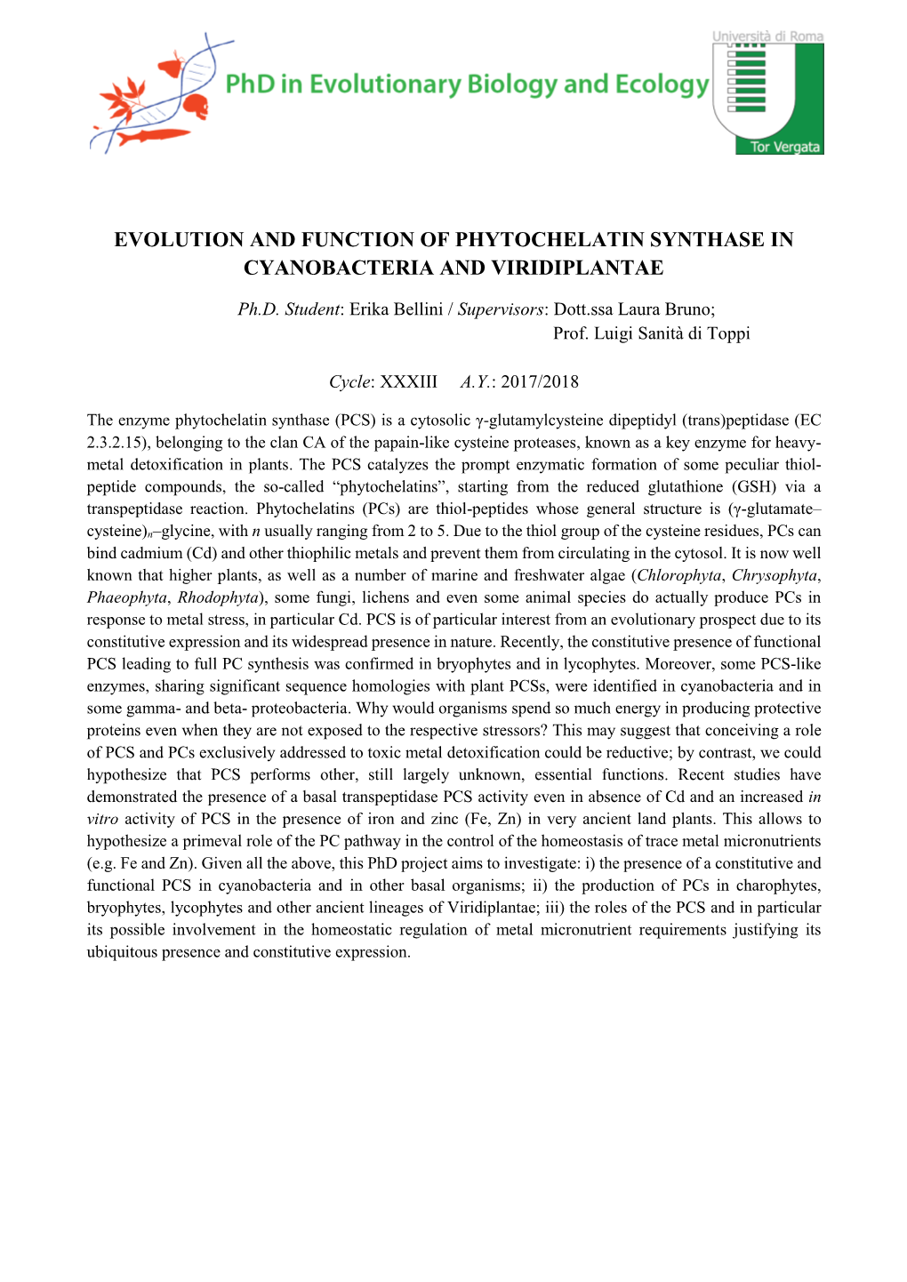 Evolution and Function of Phytochelatin Synthase in Cyanobacteria and Viridiplantae