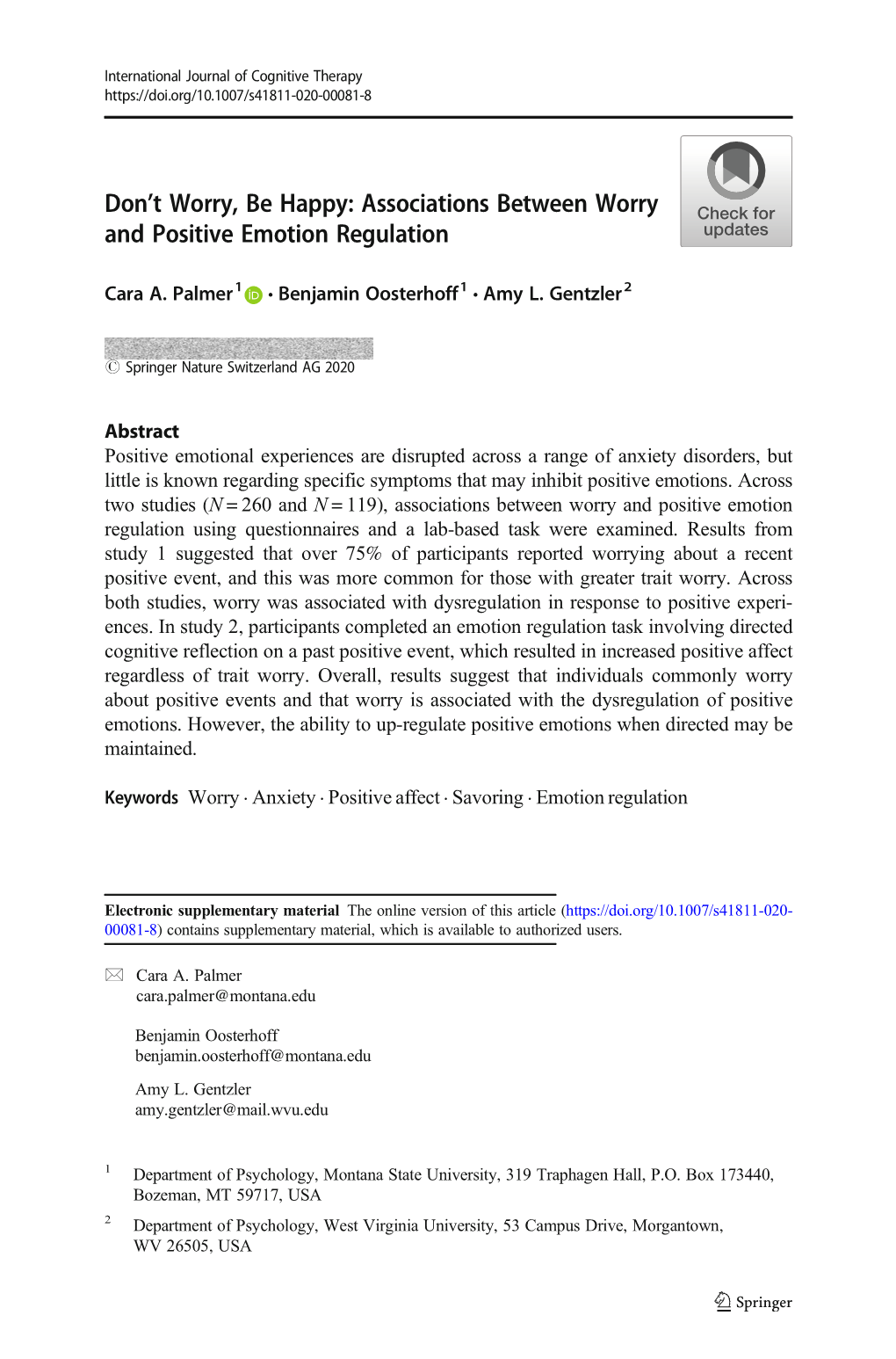 Associations Between Worry and Positive Emotion Regulation