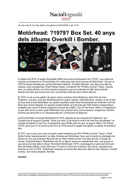 Motörhead: ?1979? Box Set. 40 Anys Dels Àlbums Overkill I Bomber