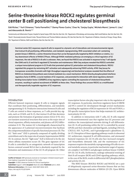 Serine-Threonine Kinase ROCK2 Regulates Germinal Center B Cell Positioning and Cholesterol Biosynthesis