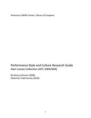 Performance Style and Culture Research Guide, Alan Lomax