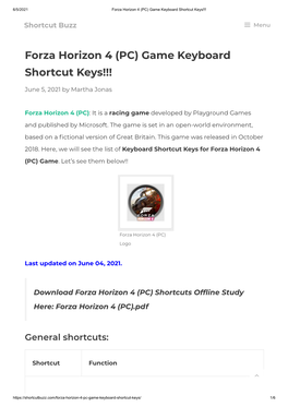 Forza Horizon 4 (PC) Game Keyboard Shortcut Keys!!!