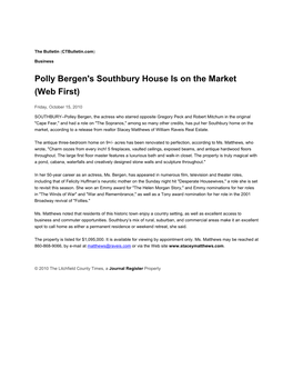 Polly Bergen's Southbury House Is on the Market (Web First)