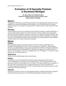Evaluation of 18 Specialty Potatoes in Southwest Michigan Dr
