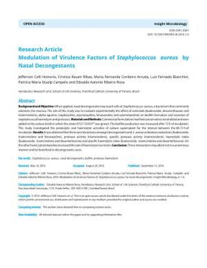 Modulation of Virulence Factors of Staphylococcus Aureus by Nasal Decongestants