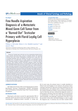 Fine Needle Aspiration Diagnosis of a Metastatic Mixed Germ Cell Tumor from a “Burned Out” Testicular Primary with Florid Leydig Cell Hyperplasia