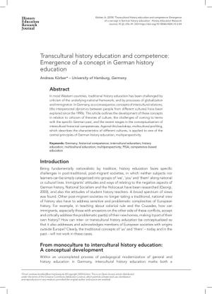Transcultural History Education and Competence: Emergence of a Concept in German History Education’