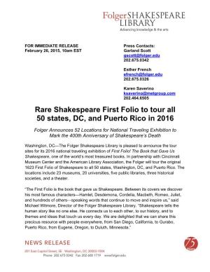 First Folio! the Book That Gave Us Shakespeare, One of the World’S Most Treasured Books
