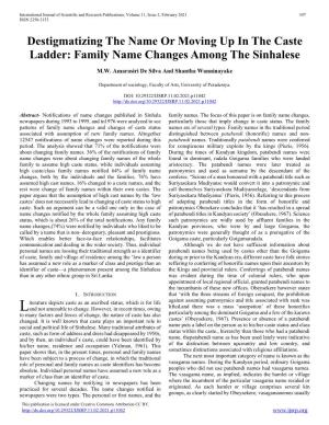 Destigmatizing the Name Or Moving up in the Caste Ladder: Family Name Changes Among the Sinhalese