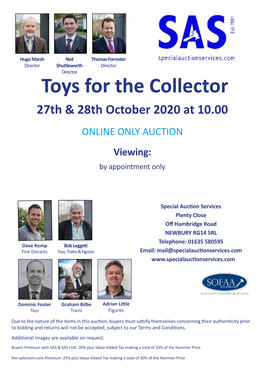 Toys for the Collector 27Th & 28Th October 2020 at 10.00 ONLINE ONLY AUCTION Viewing: by Appointment Only