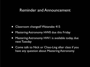 Reminder and Announcement