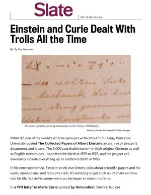 Albert Einstein Sent Marie Curie a Letter About the Critical Public That's