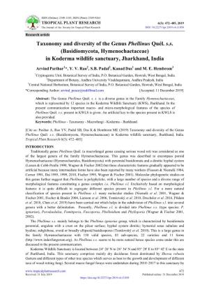 Taxonomy and Diversity of the Genus Phellinus Quél. S.S. (Basidiomycota, Hymenochaetaceae) in Koderma Wildlife Sanctuary, Jharkhand, India