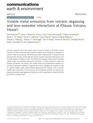 Volatile Metal Emissions from Volcanic Degassing and Lavaâ€“Seawater