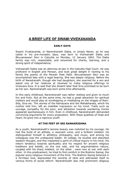 A Brief Life of Swami Vivekananda