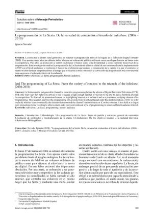 La Programación De La Sexta. De La Variedad De Contenidos Al Triunfo Del Infoshow. (2006 –2010)