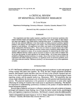 A Critical Review of Menstrual Synchrony Research