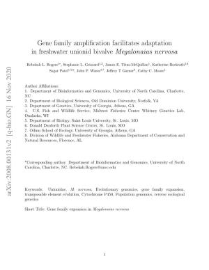 Gene Family Amplification Facilitates Adaptation in Freshwater Unionid