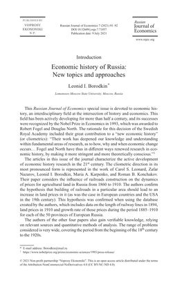 Economic History of Russia: New Topics and Approaches